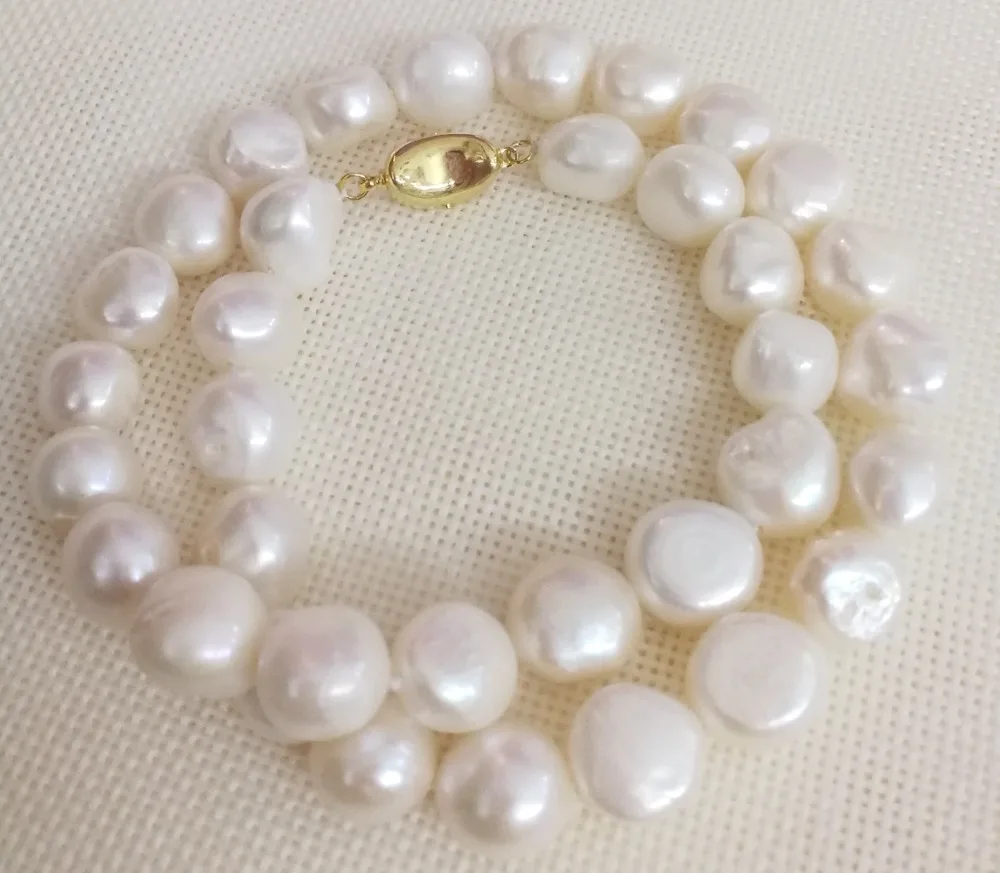 Women fashion Jewelry 13mm White baroque pearl 925 gold clasp Necklace natural freshwater gift 17'' 43cm | Украшения и