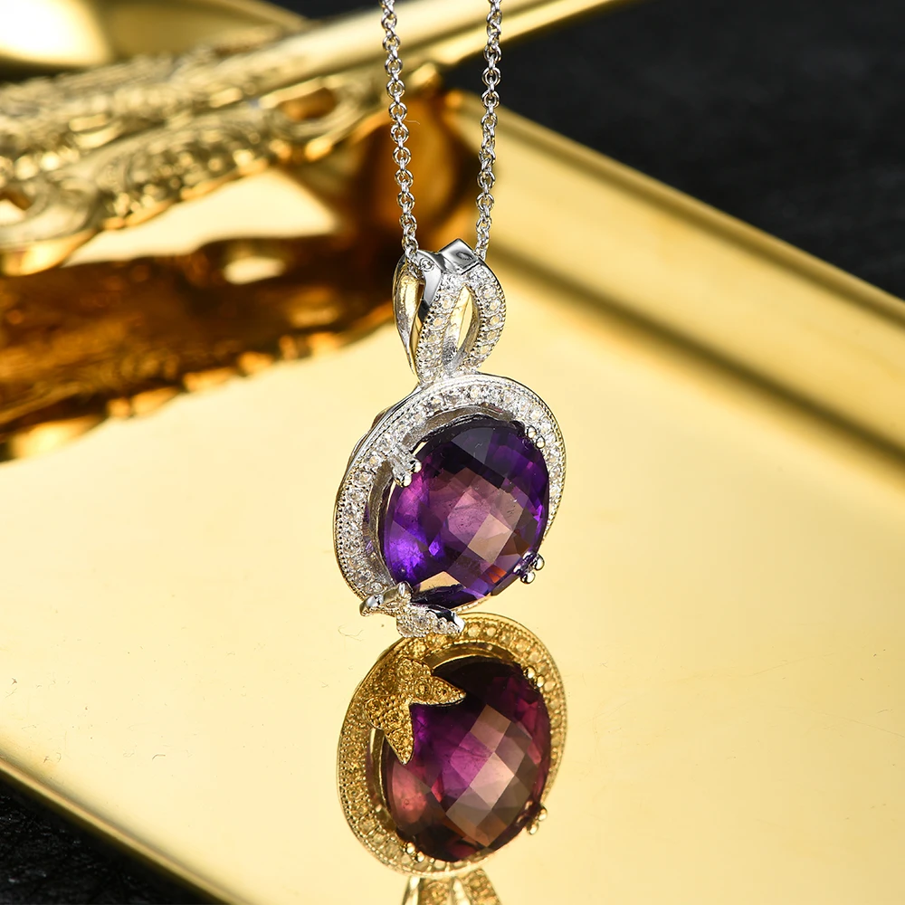L & zuan 7.69ct натуральный аметист кулон для женщин 100% Твердое Серебро 925 пробы