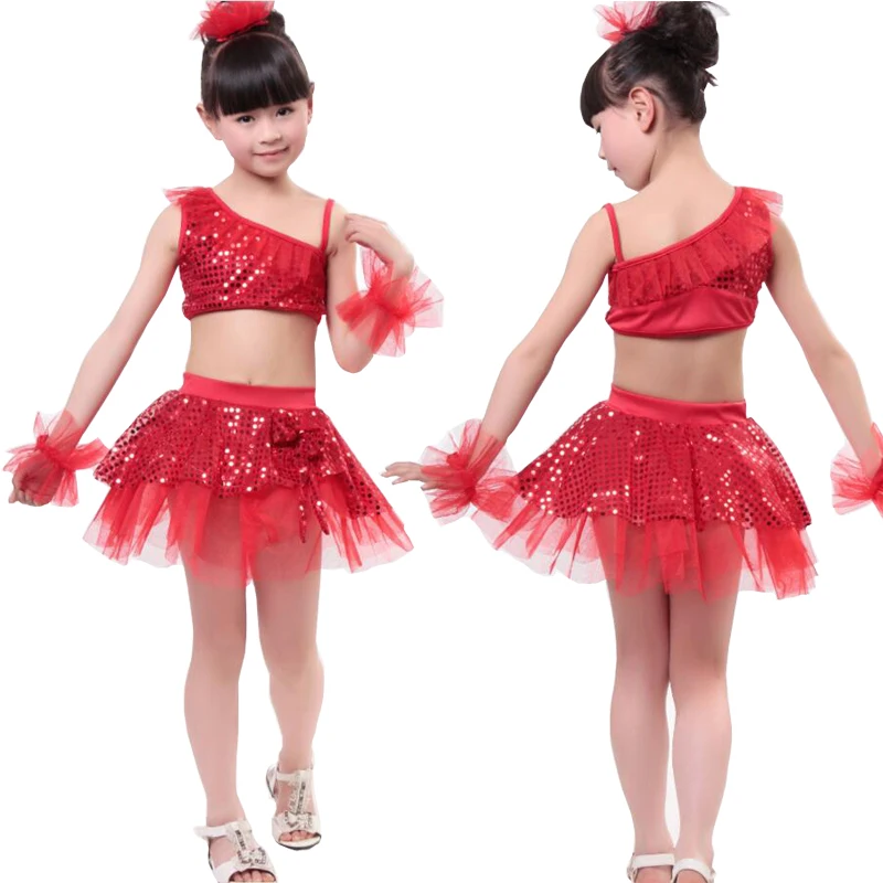 Платье для танцев девочек с блестками в стиле джаз детский комплект одежды