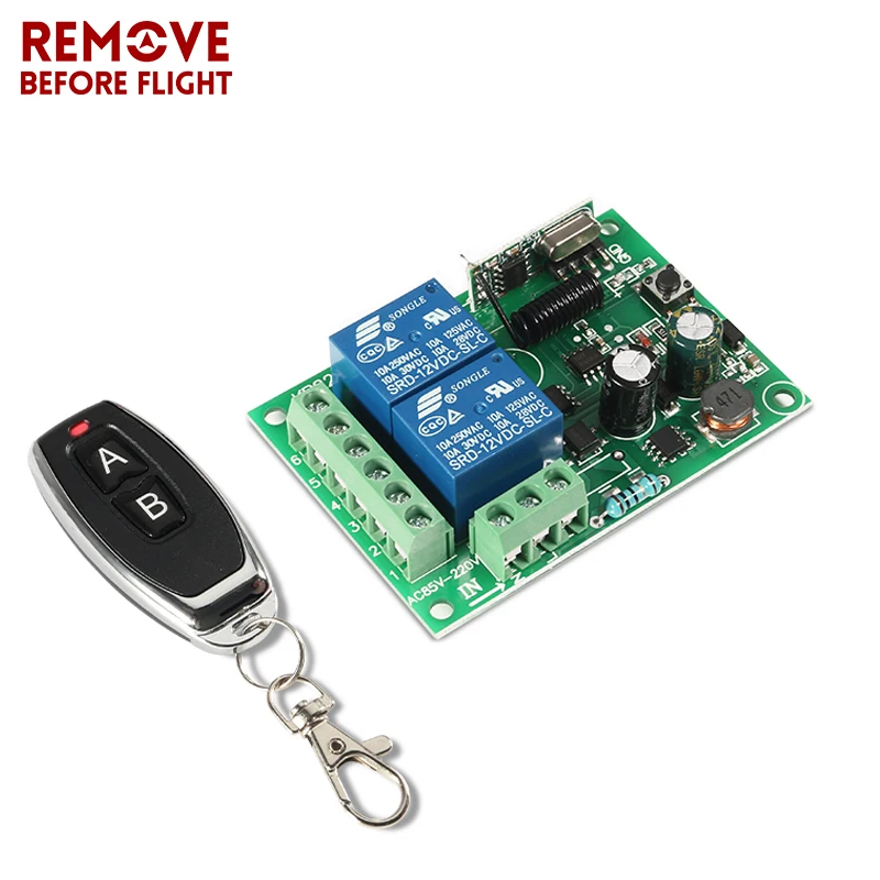 Радиочастотный 2-кнопочный переключатель дистанционного управления 433 МГц 85-250 В