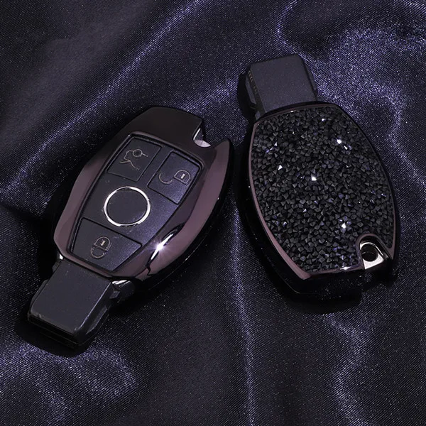 A-black key shell Чехол для автомобильных ключей со стразами для Mercedes, брелок для ключей Benz W204 W205 W212 C E S GLA AMG и т. д. для девочек и женщин, подарки - Название цвета: A-black key shell