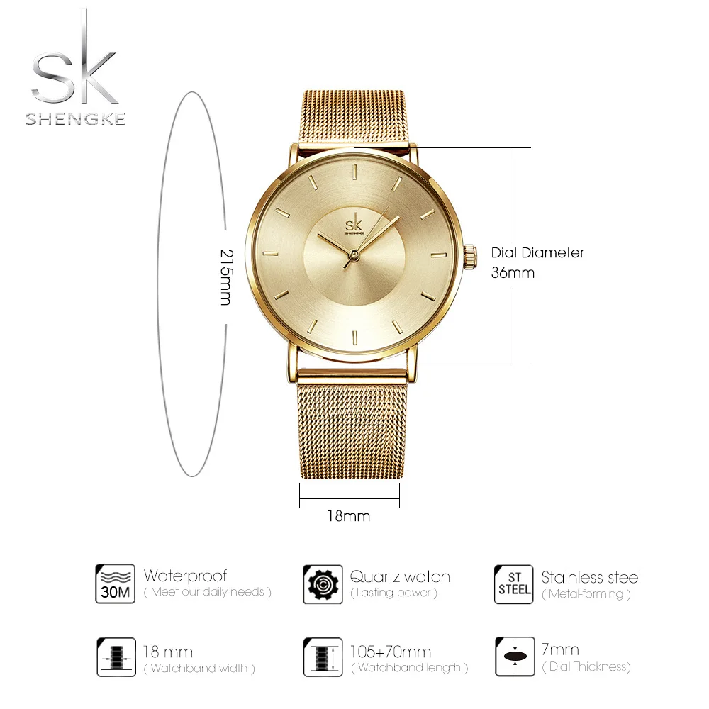 Shengke 2020 новые женские часы черный крутой сетчатый ремешок японский кварцевый