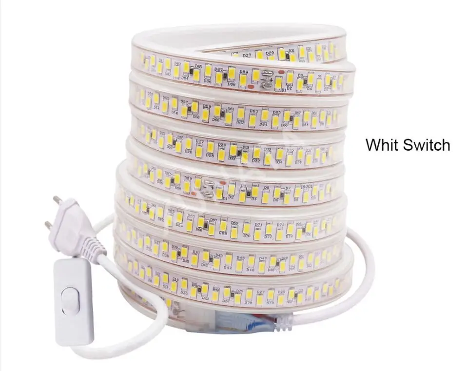 AC220V светодиодный светильник SMD 5630 5730 Светодиодная лента Гибкая Водонепроницаемая светодиодная лента 180 светодиодный светильник s/m+ ЕС диммер/переключатель/вилка