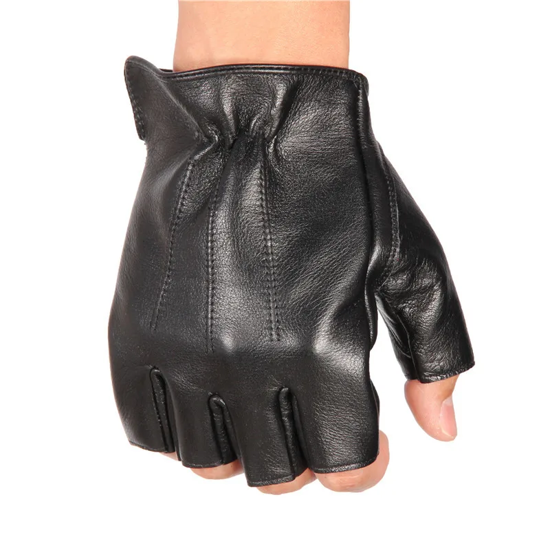 Men'S Leather Half Finger Gloves Locomotive Driving Non-Slip Fitness Cowhide Gloves Men NAN48-5