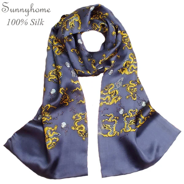 Мужская шелковая шаль Золотого Дракона шарф из 100% сатина с цветочным принтом