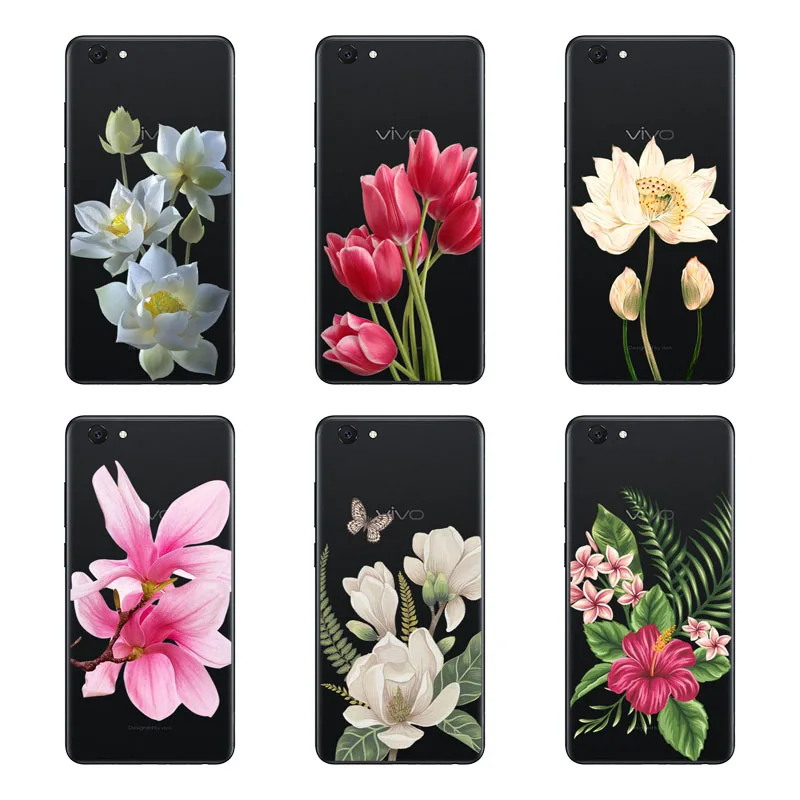 For vivo Y71 Case Silicon Black Painting Flower Soft TPU Back Cover for Protect Phone Cases Shell |