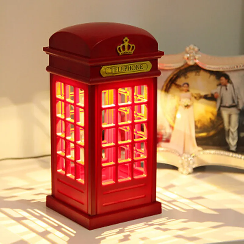 Ретро Лондон Телефонная Будка Night Light USB Батареи Двойного Назначения LED