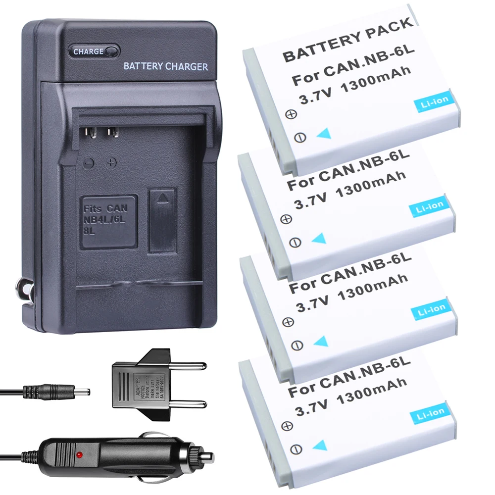 

4x NB-6L NB-6LH NB 6L NB6L Battery + DC Charger + Car Cable for Canon IXUS 85 95 IS SX275 SX280 SX510 PowerShot D10 S90 SD1200