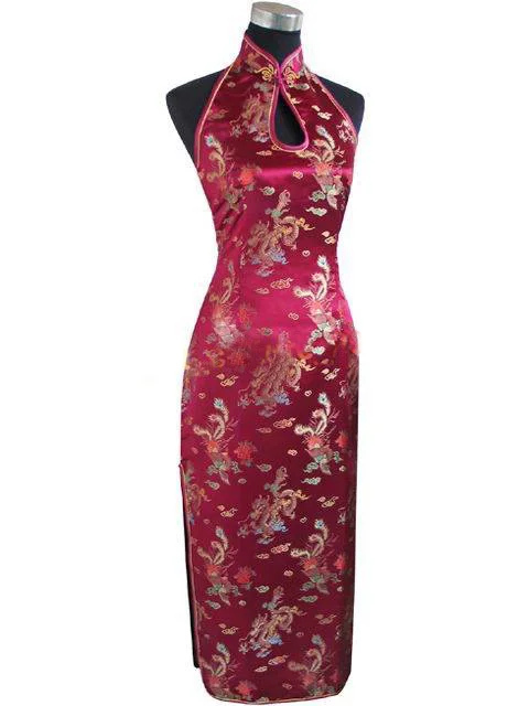 Лидер продаж красный китайский для женщин длинное Ципао Холтер Cheongsam спинки Костюм Платье размеры Размеры s m l xl XXL, XXXL Mujeres Vestidos J3401