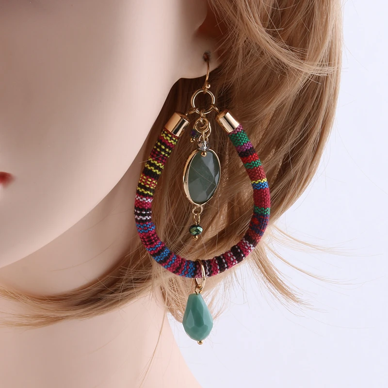 Висячие серьги большие Богемные национальные ветровые ленты кожаные длинные