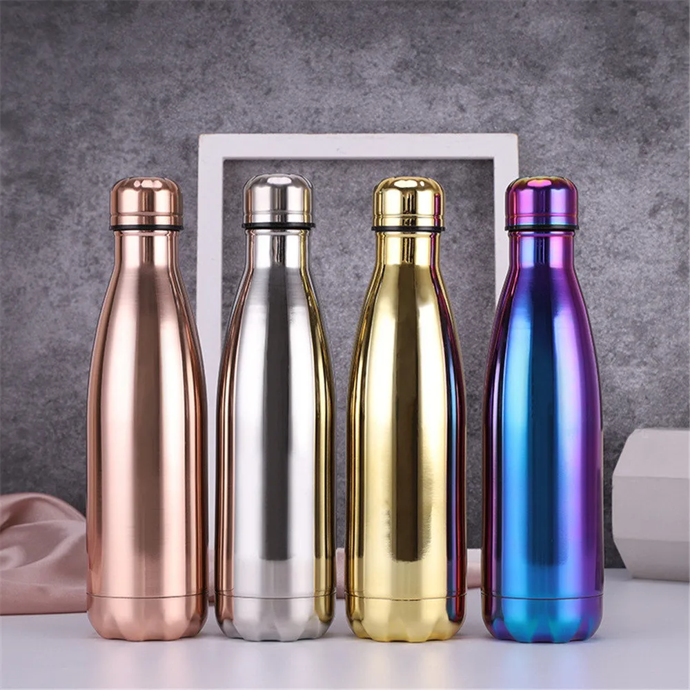 Розовое золото бутылка для воды Colorful с двойными стенками Нержавеющая сталь