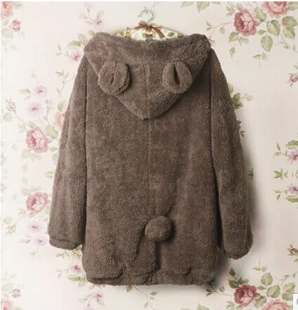 brown Осенне-зимние женские толстовки Vestidos размера плюс, повседневные свободные плюшевые толстовки с капюшоном с медвежьими ушками для женщин, Большие Размеры M-5xl, верхняя одежда - Цвет: brown