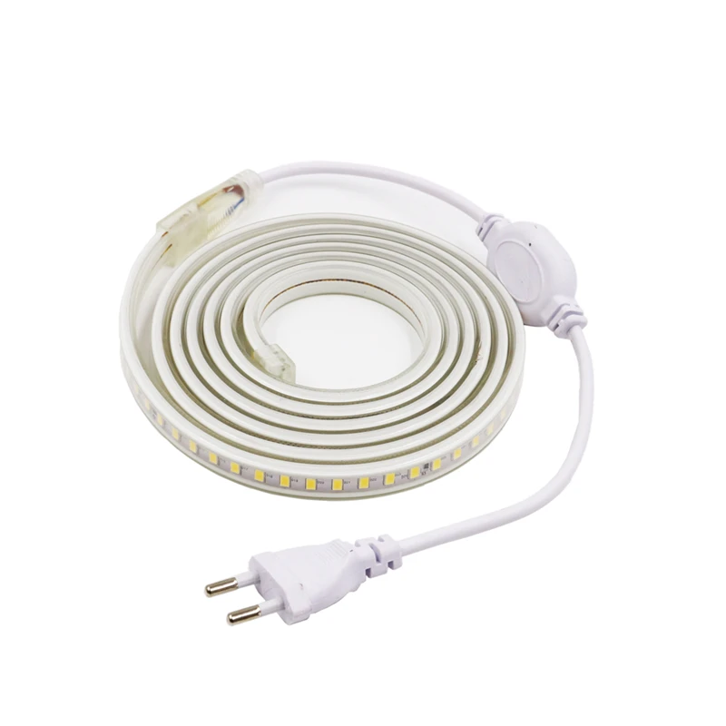 220V 120Led/м Светодиодная лента светильник 5730SMD, супер яркий 1 м/2 м/3 м/4 м/5 м/10 м/20 м белый/теплый белый водонепроницаемый Светодиодный светильник с европейской вилкой
