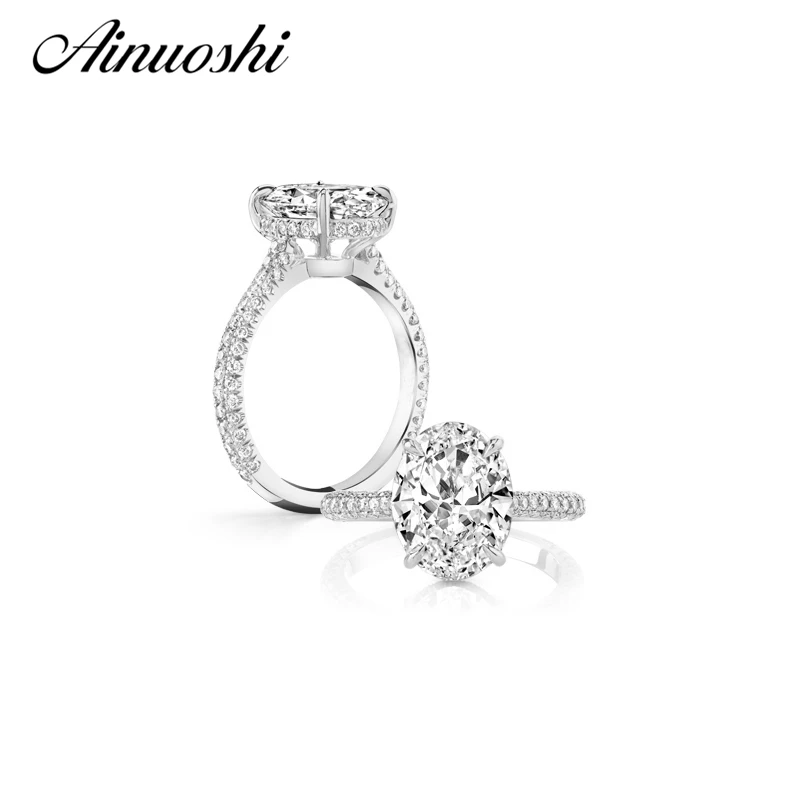 Ainuoshi Роскошные Обручение Обручальные кольца Кольца для Для женщин 4 carat овальной созданные украшения Женский 925 стерлингов Серебряные кольца