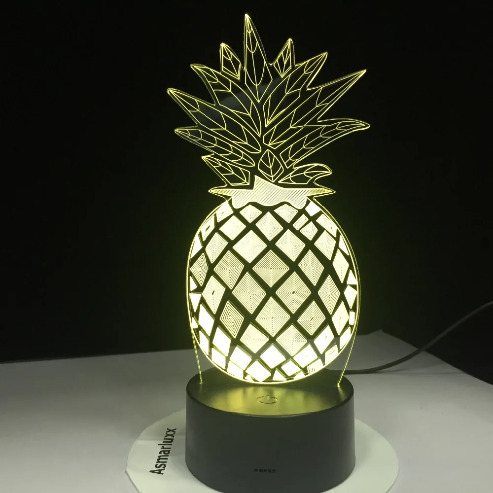 Ананас Ночной светильник светодиодный 7 цветов Лампа с 3D оптической иллюзией для