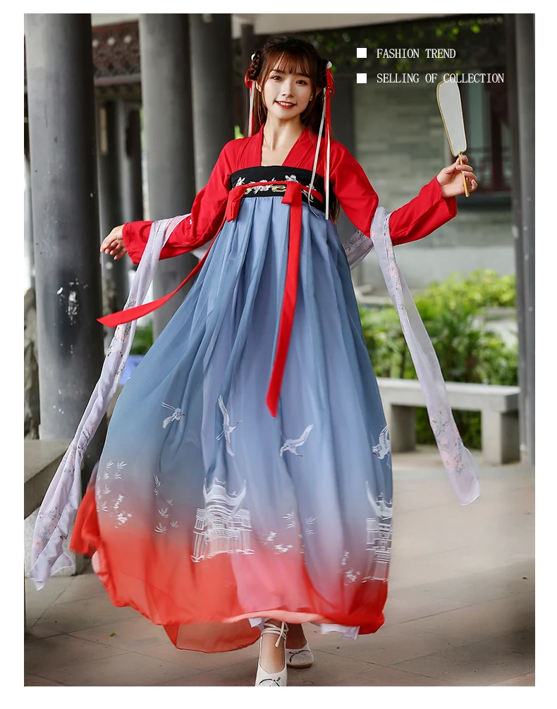 Hanfu Женская Китайская вышивка танцевальные костюмы сказочные платья принцессы фолклорике платье традиционная Династия Тан одежда DN3601