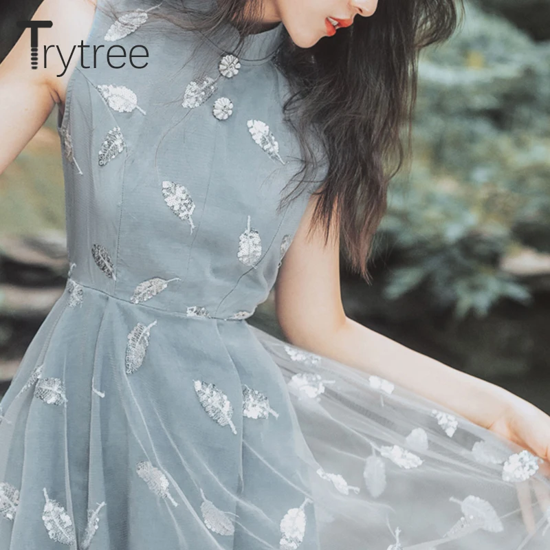Летнее женское платье Trytree 2020 повседневные платья с воротником-стойкой без