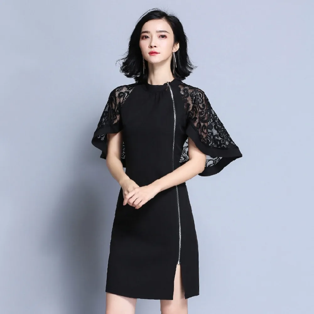 2017 новых прибыть весна лето женщин повседневная dress твердый воротник тонкий плюс