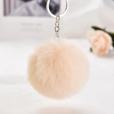 beige Модный пушистый меховой брелок с помпоном из искусственного меха, брелок с помпоном для ключей, брелок с помпоном для ключей, брелок для ключей Llaveros Chaveiros EH338 - Цвет: beige
