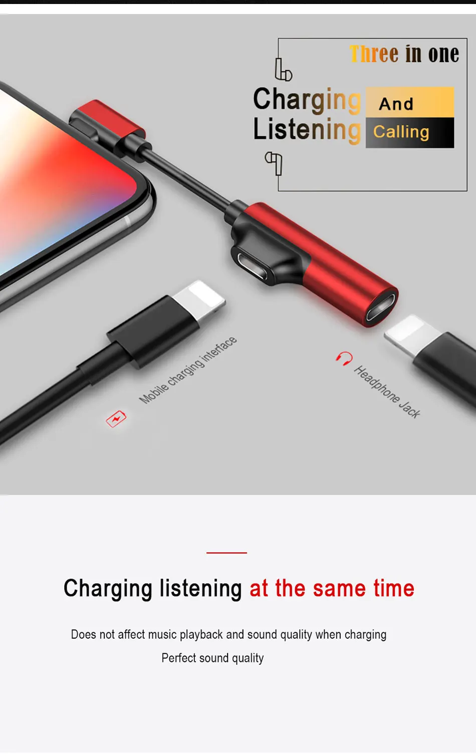 ACCEZZ двойное освещение зарядки адаптер для iphone X 8 7 Plus 2 в 1 разъем для наушников прослушивание разветвитель AUX кабели разъем