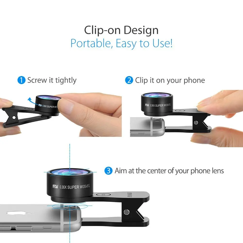 MPOW универсальные чехлы для мобильного телефона Камера объектив Комплект 3 в 1 Clip on