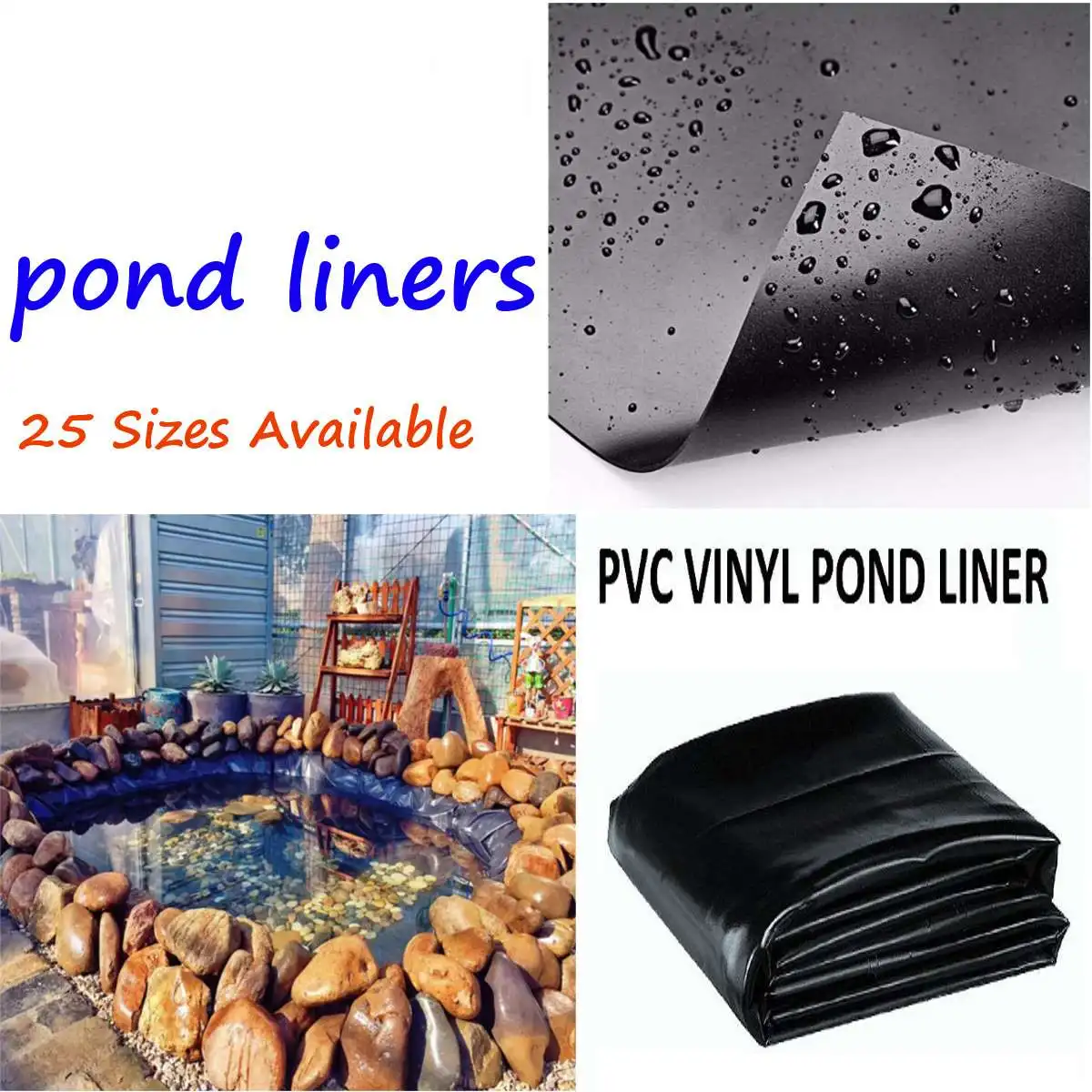 8-32ft Fish Pond Liner Gardens Pools PVC Membrane Reinforced Landscaping HDPE Heavy Pool Waterproof Liner Cloth