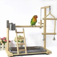 parrots plays tand perch with ladder feeder toys bird wood playground parrots feeding cup swing hanging climbing frame pet hw039