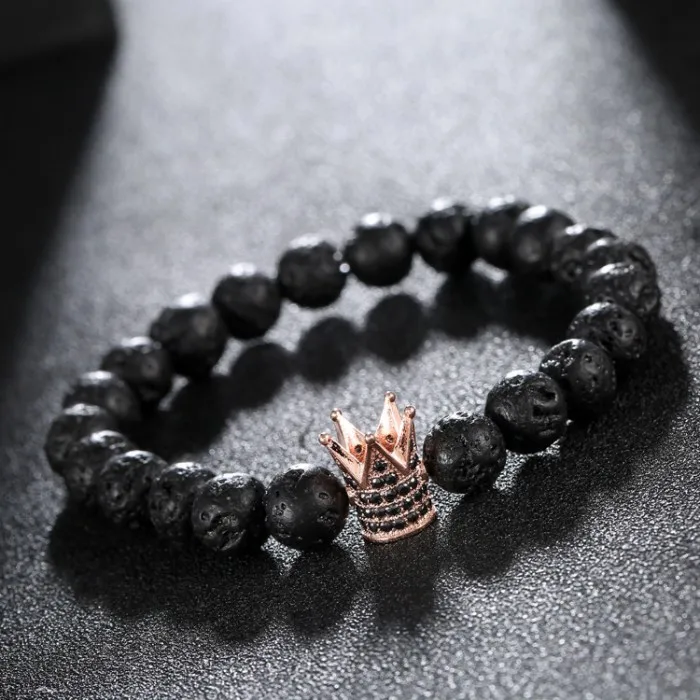 Micro Pave кубического циркония императорские браслеты с короной бренд для мужчин и женщин Шарм черный Лава Будда бусины браслет ювелирные изделия - Окраска металла: 2