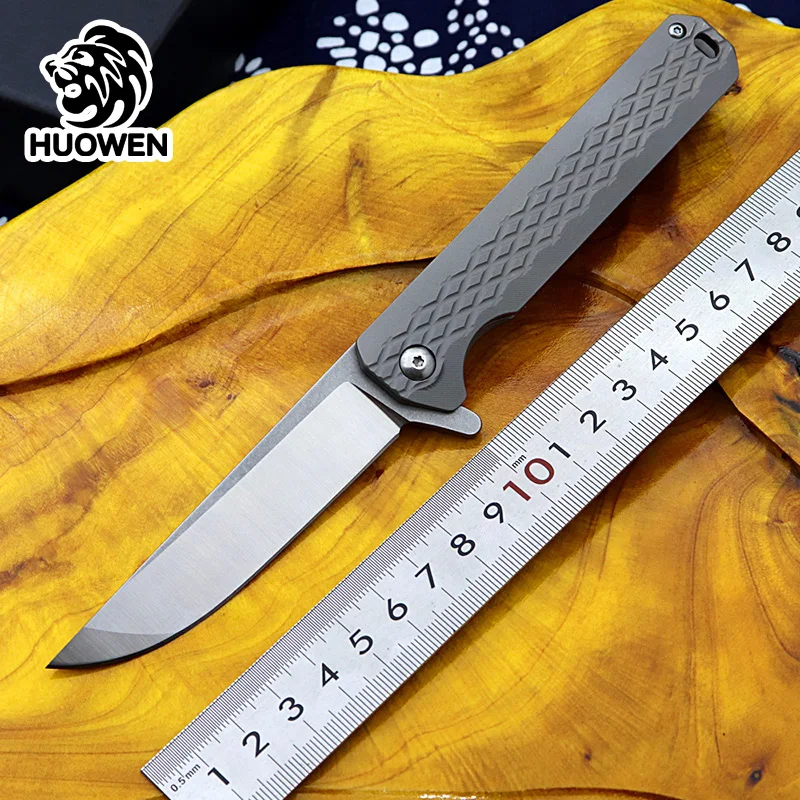 HUOWEN EDC Складной нож из титанового сплава тактический С флиппером карманный D2