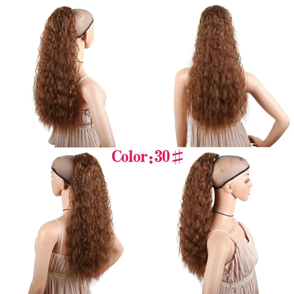 Deyngs Synthetic Long Kinky Curly ponytail 20 inch 120g long draw string ponytail with clips in high puff ponytail hair exte