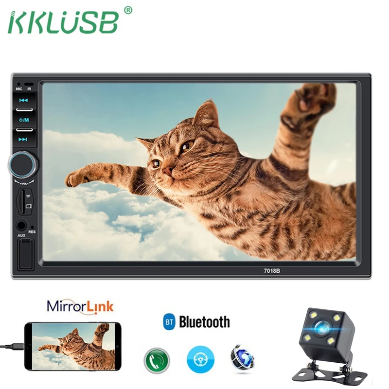 Автомобильное радио 2DIN Android Mirror Link 7018B сенсорный экран Авторадио вид сзади камера