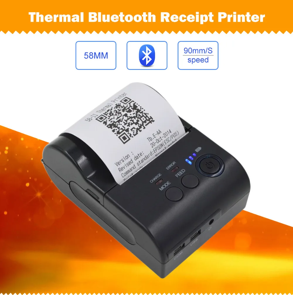 58 мм Портативный Bluetooth Термальность чековый принтер Android Оконные рамы мобильный с