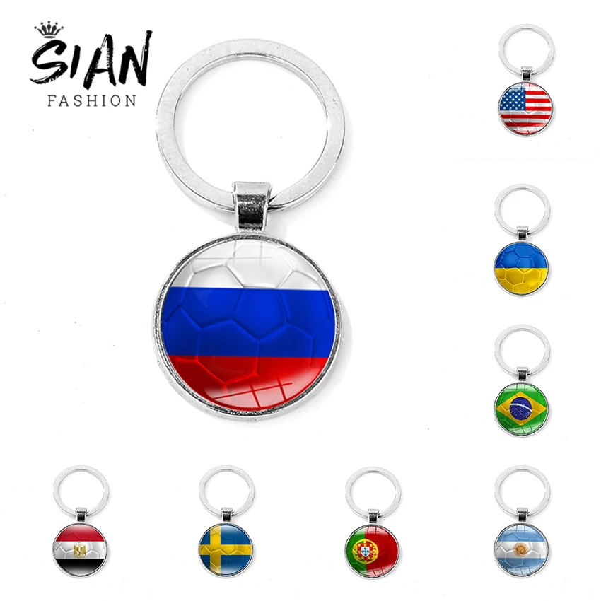 

SIAN Fashion National Flag Keychain USA UK Brazil Russia Creative Football Printed Key Chain Country Soccer Club Fans Gift