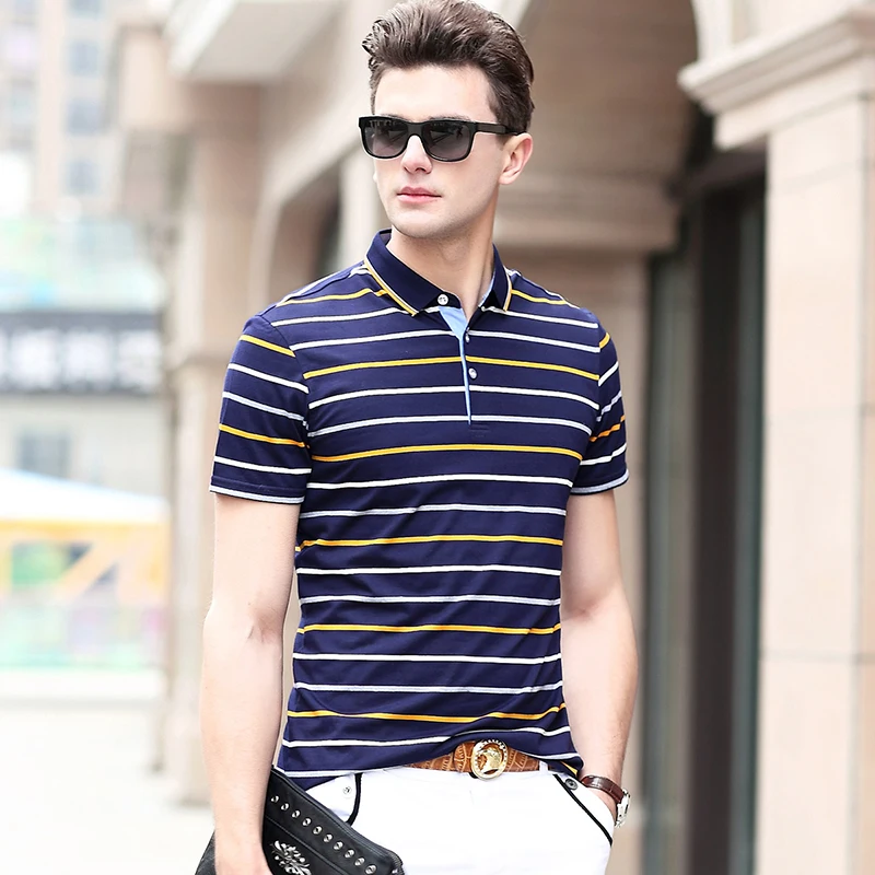 

2019 Summer Men's New Short-Sleeve Lapel Polo Shirt Men's Youth Casual Striped Slim Fit POLO Man Streetwear Male Tee shirt 805
