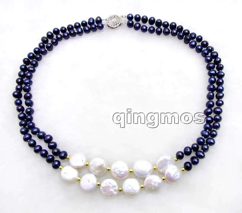 6-7 мм круглая черная жемчужина и 12-13 натуральная монета FW 2 нити 17-18 ''Necklace-n6228