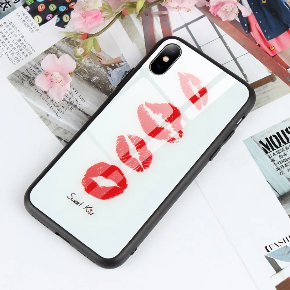 Прохладный Роскошные губ Shell Обложка закаленное Стекло чехол для iPhone X 8 7 6 S