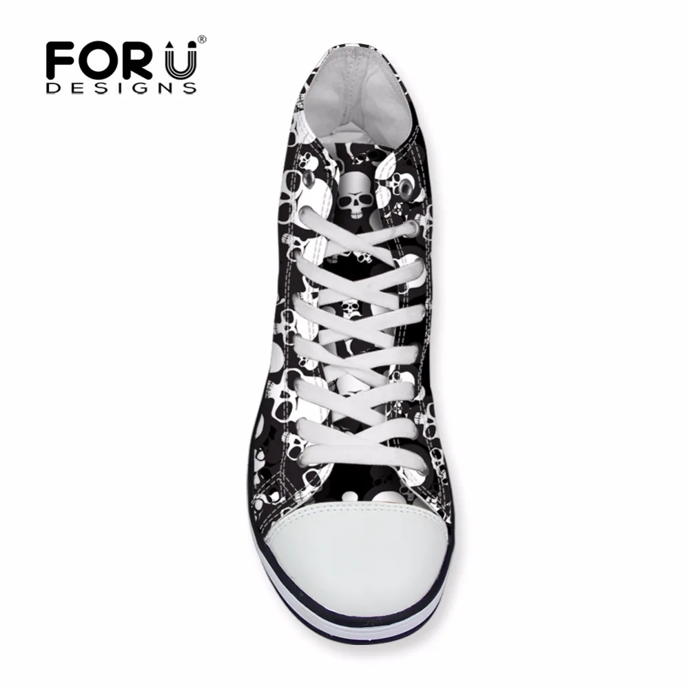 FORUDESIGNS/Модная Вулканизированная обувь с высоким берцем и черепом мужские парусиновые туфли на низком каблуке; повседневная обувь на плоской подошве со шнуровкой для мальчиков-подростков