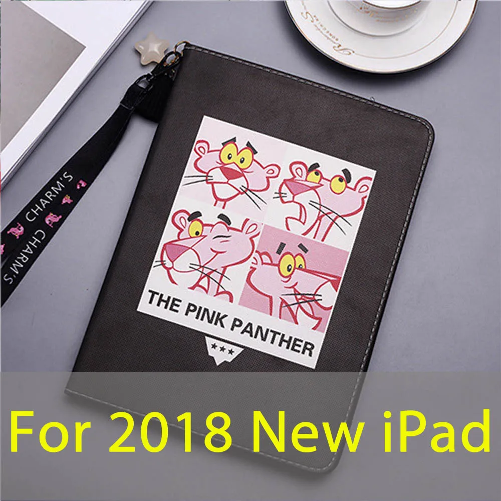 Black For iPad 2018 Чехол для iPad Air 2 1 iPad 2/3/4 Mini 4 3 2 1 Pro 9," Розовая пантера чехол с ремешком умный Авто Пробуждение сна - Цвет: Black For iPad 2018