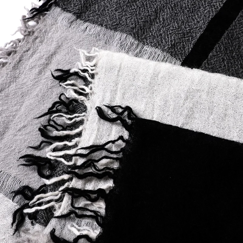 

Black White Plaid 100% Wool Scarf Women Winter Large Square Pashmina Wraps Shawl 113x113cm