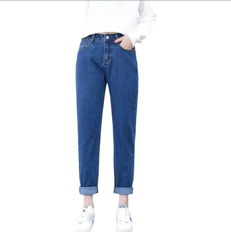 dark blue Dunayskiy джинсы Mujer размера плюс с высокой талией, Джинсы женские, свободные, бойфренд, вареные джинсы, брюки, корейский стиль, одежда - Цвет: dark blue
