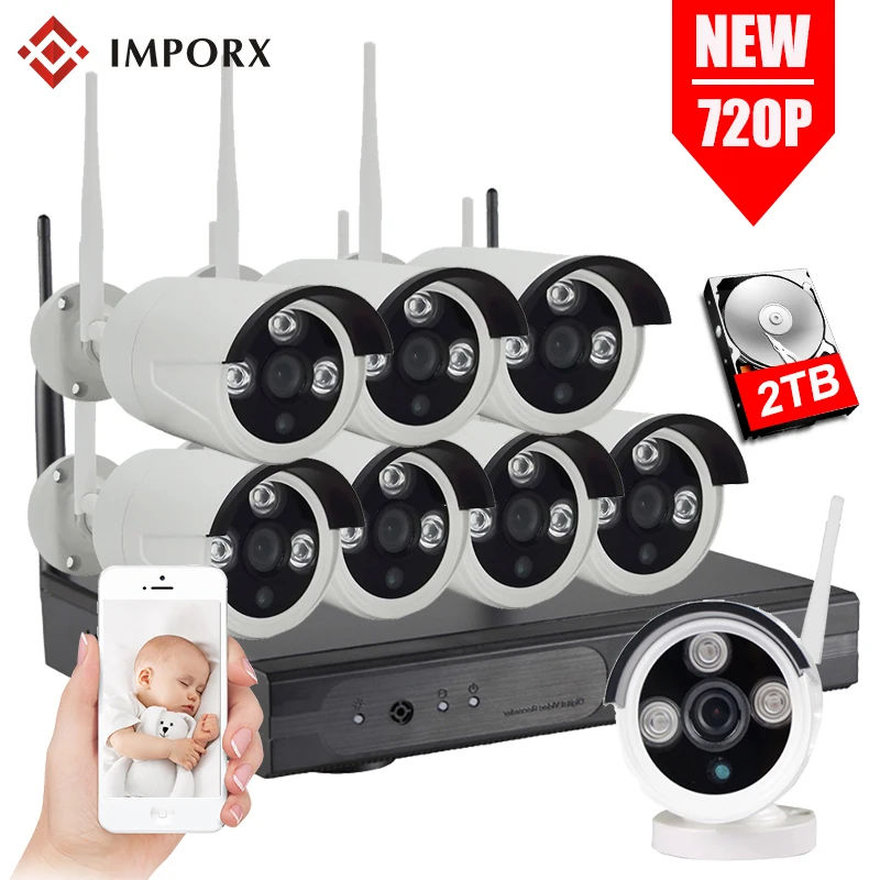 8CH WIFI CCTV система Беспроводной NVR комплект 4 шт 720P 8 IP камера 1MP наружная