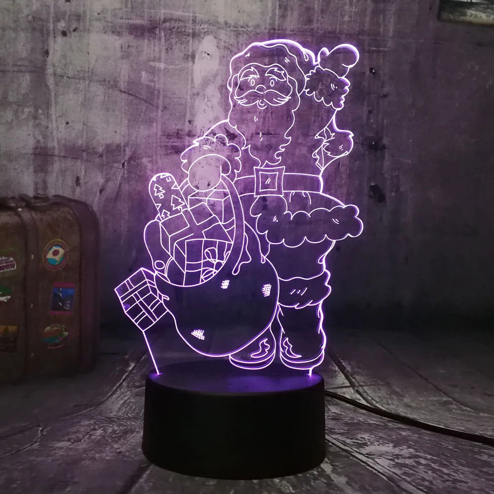 Рождественская Новогодняя лампа Санта Клаус 3D LED RGB ночные светильники USB