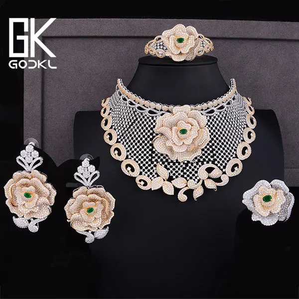 Bicolor Green Godki роскошный кубический цирконий нигерийские комплекты ювелирных изделий для женщин свадебные Дубай Свадебные Ювелирные наборы африканские бусины ювелирные наборы - Окраска металла: Bicolor Green