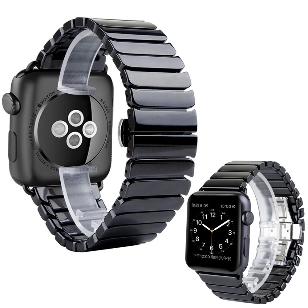 Черный белый цвет глянцевая Керамика часы ремешок для Apple Watch 38/42 мм ссылка