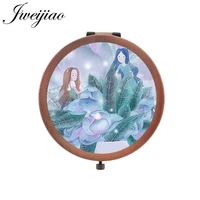 jweijiao cartoon photo printing art round mini compact mirror vintage fairy brand hand mirror 2019 best gift fq323