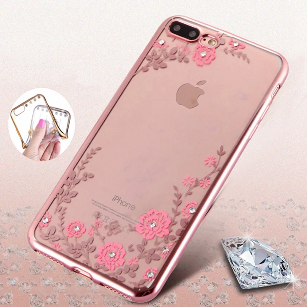 KISSCASE Универсальный цветочный узор чехол для iPhone 6s 6 7 8 Plus Блестящий Алмаз