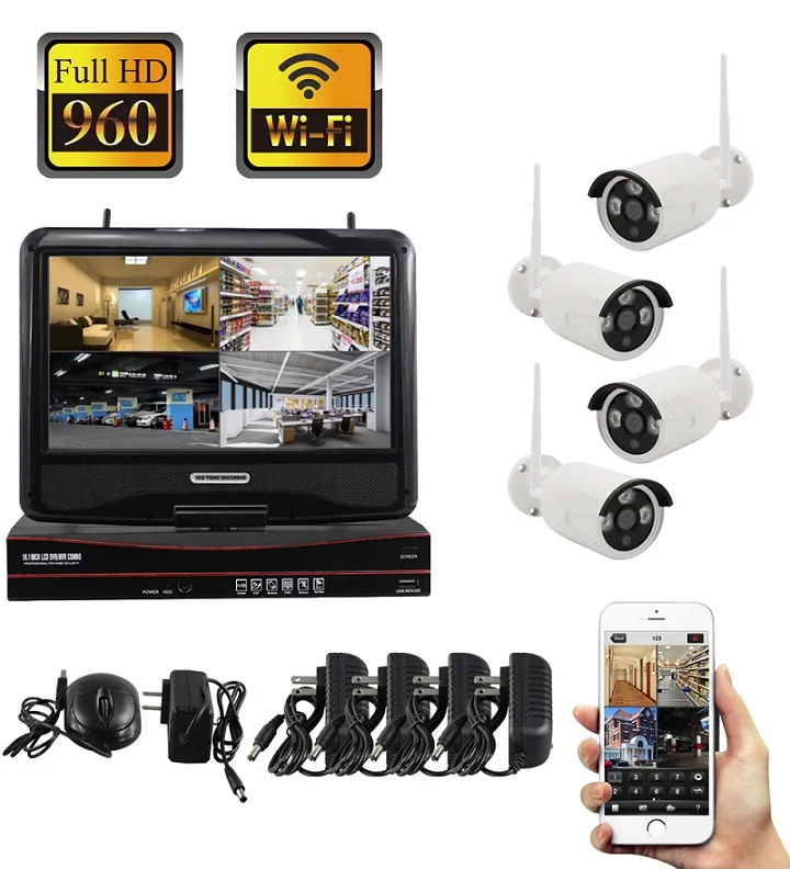 Yobang, безопасность, 10 дюймов, ЖК-монитор, wifi, CCTV, камера наблюдения, система, 960 P, Домашняя безопасность, беспроводная, уличная, видео камера, NVR комплект - Цвет: 10NVR4002