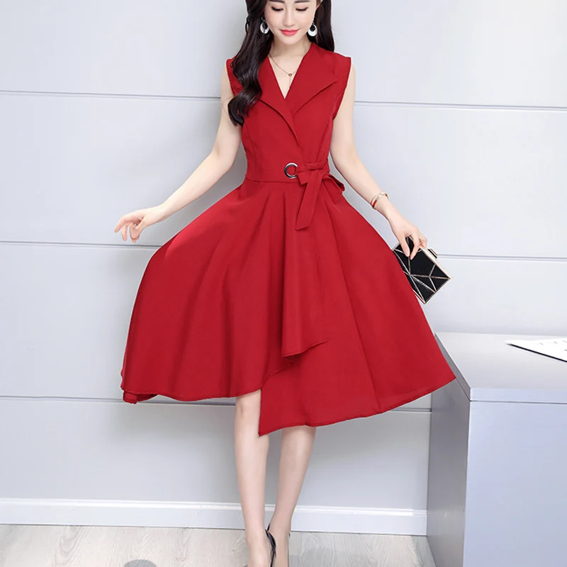 Модное летнее женское платье без рукавов с высокой талией офисное повседневное