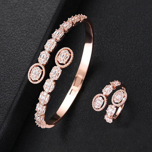 H056A Rose Gold Godki роскошный модный браслет из Саудовской Аравии набор серебряных колец комплекты украшений для женщин Свадебные помолвки brincos para as mulheres - Окраска металла: H056A Rose Gold