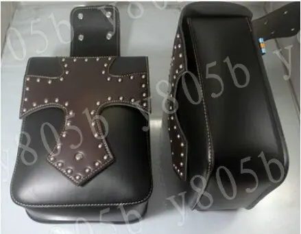 Черная сумка из ПУ кожи с перекрестными заклепками сумка-Седло для уличного